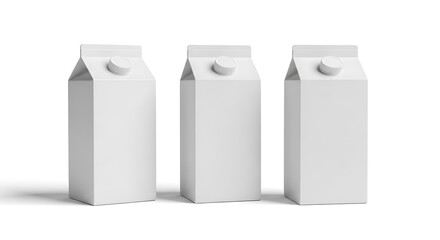 Three blank white milk cartons isolated on white background