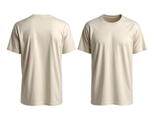 Front and back view of a plain, light-colored short-sleeved crew neck tee shirt