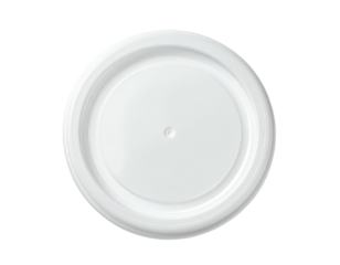 Top-down view of a plain, white, circular lid with concentric rings