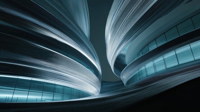 Futuristic curved architecture with glowing lines in a modern abstract design.
