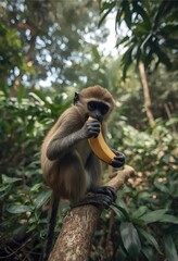 Obraz premium Monkey In A Tree Eating Banana