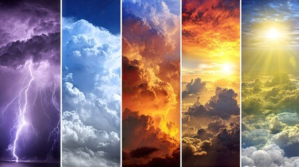 Colorful panoramic view of diverse skies.