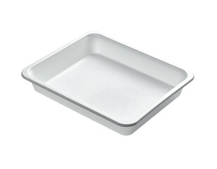 White, rectangular, slightly textured tray with raised edges against black background