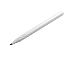 A white, sleek writing instrument with a dark tip, isolated on a black background