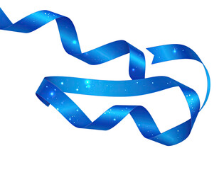 A flowing, sapphire-blue ribbon with sparkling details against a black background