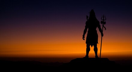 Silhouette of lord shiva in cinematic backlight