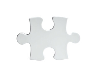 A single, isolated white puzzle piece floats against a stark black background