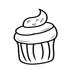 Cupcake in line style. Cupcake sketch illustration.