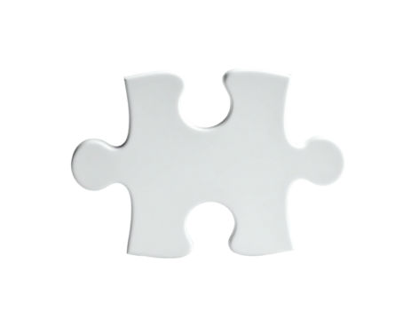 A single, isolated white puzzle piece floats against a stark black background