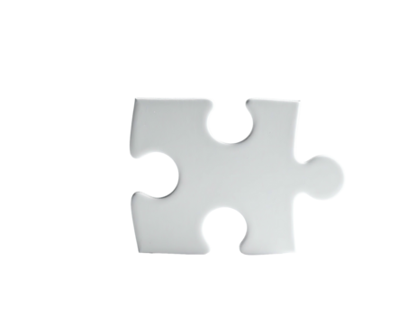 Single, white puzzle piece floats centered against stark black background