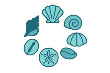 Circular arrangement of blue seashells