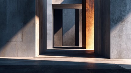 Obraz premium Modern Concrete Hallway with Sunlight and Textured Walls