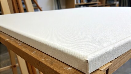 Close-up view of a gesso primed canvas resting on an easel ready for painting in an artist studio