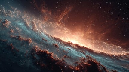 Vibrant orange and red nebula in deep cosmos