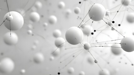 Obraz premium Spherical shapes are connected by lines, creating a network-like composition against a blurred, light-colored background.