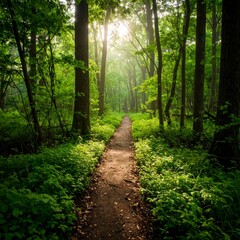 Forest path with green foliage