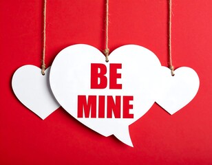 Three white hearts with red text on a red background