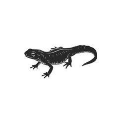 Fototapeta premium Black Silhouette of a Lizard on White Background.