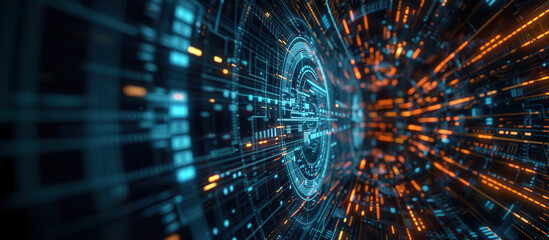 Fototapeta premium Digital Data Highway: Futuristic, neon-lit data streams and digital networks surge, illustrating the complexities and beauty of the modern technological landscape.