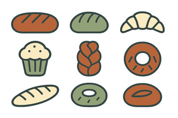 Collection of colorful baked goods illustrations