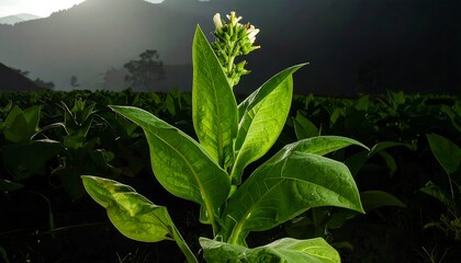 Tobacco plant in field, sunrise