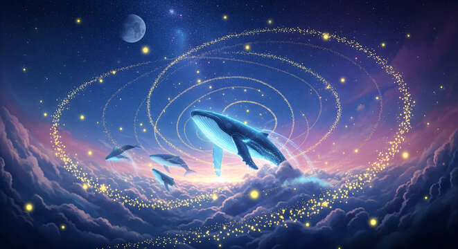 Pisces and Leo zodiac signs on a dark blue abstract background with twinkling stars and a cosmic nebula illustration - Powered by Adobe