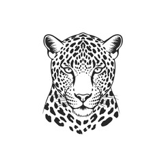 Fierce Leopard Head Illustration Black and White.