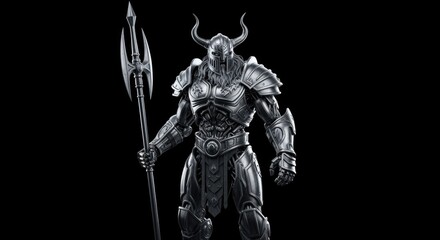 Robotic Viking Warrior in Ornate Metal Armor