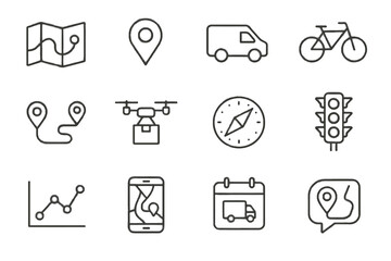 Fototapeta premium Route pin van map icons icon vector notification lines delivery cargo planner
