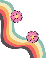 Retro Rainbow With Flower Corner