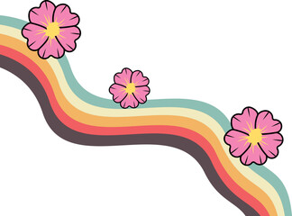Retro Rainbow With Flower Corner