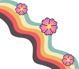 Retro Rainbow With Flower Corner