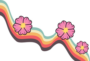 Retro Rainbow With Flower Corner