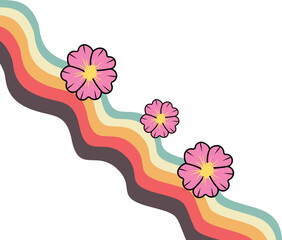 Retro Rainbow With Flower Corner
