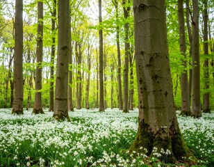 Forest with white wildflowers