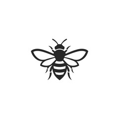 Minimalist Black Bee Icon Silhouette.
