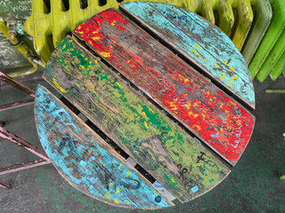 Colorful Stools inside Ruins Bars in Budapest, creativity and art with Discarded Objects - Hungary