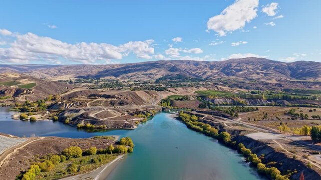 Bridge over Kawarau River in Bannockburn, serene landscape view