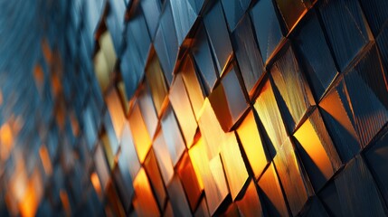 Abstract Geometric Architectural Background with Brushed Metal Panels and Warm Glow.