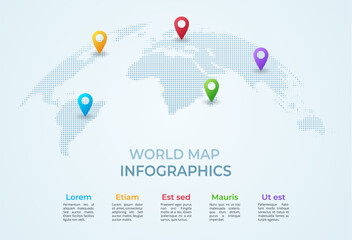World map infographic. Abstract Earth globe with location pointers. International data graph, worldwide diagram, global chart. Vector infographics, business presentation template © Ukio.stock