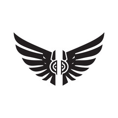 mechanical wings opening vector silhouette clip art logo design illustration