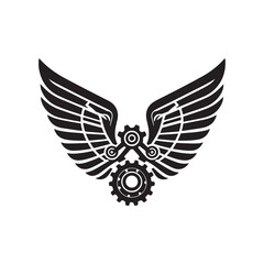 mechanical wings opening vector silhouette clip art logo design illustration