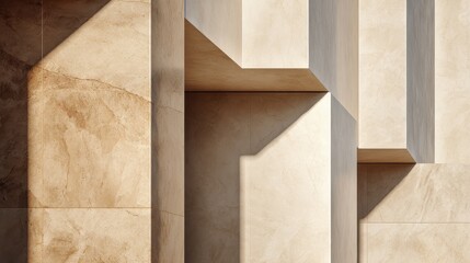 Closeup Abstract Geometric Marble Surface with Sunlight and Shadows