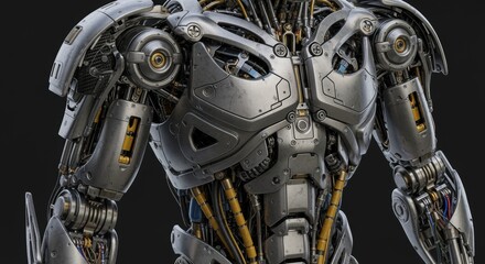 Detailed Mechanical Cyborg Torso with Exposed Wiring