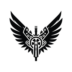 mechanical wings opening vector silhouette clip art logo design illustration