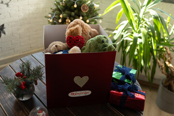 Christmas donation. Holiday toy donation box for kids