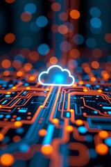 Futuristic Digital Network with Glowing Cloud Icon