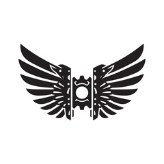 mechanical wings opening vector silhouette clip art logo design illustration