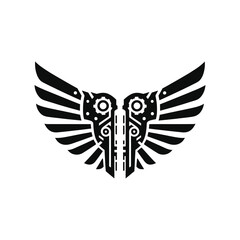 mechanical wings opening vector silhouette clip art logo design illustration