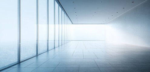 Obraz premium Spacious Modern Empty Interior with Large Windows and Cityscape View